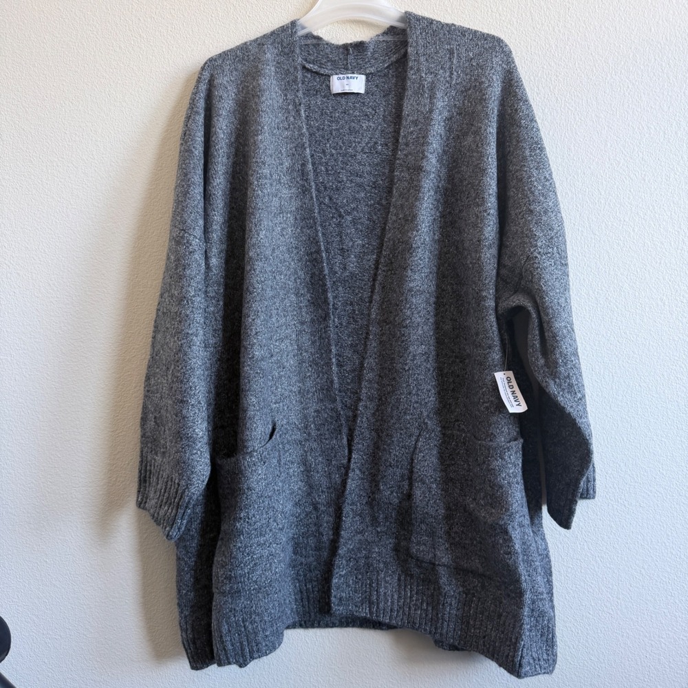 NWT Old Navy Womens 4X Charcoal Grey Marl Open Front Pocket Cardigan 727122-00-1